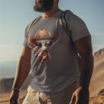 Camiseta Básica Masculina Alien Cowboy Faroeste 100% Algodão Premium - Chumbo