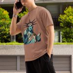 Camiseta Básica Masculina Estátua Da Liberdade New York 100% Algodão Premium - Caqui