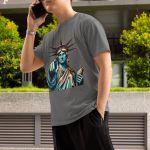 Camiseta Básica Masculina Estátua Da Liberdade New York 100% Algodão Premium - Chumbo