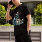 Camiseta Básica Masculina Estátua Da Liberdade New York 100% Algodão Premium - Preto