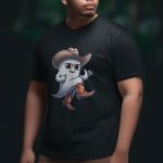 Camiseta Básica Masculina Fantasma Cowboy 100% Algodão Premium - Preto