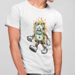 Camiseta Básica Masculina Dinheiro Em Chamas 100% Algodão Premium - Branco