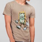 Camiseta Básica Masculina Dinheiro Em Chamas 100% Algodão Premium - Caqui