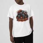 Camiseta Básica Masculina Halloween Monster Truck 100% Algodão Premium - Branco