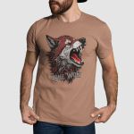 Camiseta Básica Masculina Lobo Solitário 100% Algodão Premium - Caqui