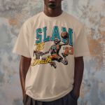 Camiseta Básica Masculina Esqueleto Basquete Slam 100% Algodão Premium - Caqui
