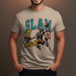 Camiseta Básica Masculina Esqueleto Basquete Slam 100% Algodão Premium - Caqui