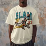 Camiseta Básica Masculina Esqueleto Basquete Slam 100% Algodão Premium - Off White