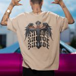 Camiseta Básica Masculina Crucifixo Cristão Frente e Costas 100% Algodão Premium - Caqui