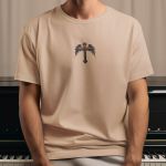 Camiseta Básica Masculina Crucifixo Cristão Frente e Costas 100% Algodão Premium - Caqui