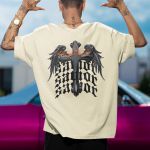 Camiseta Básica Masculina Crucifixo Cristão Frente e Costas 100% Algodão Premium - Off White