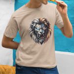 Camiseta Básica Masculina Leão Robô 100% Algodão Premium - Caqui