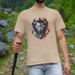 Camiseta Básica Masculina Leão Robô 100% Algodão Premium - Caqui