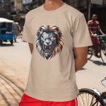 Camiseta Básica Masculina Leão Robô 100% Algodão Premium - Caqui