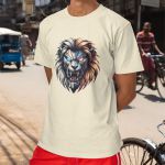 Camiseta Básica Masculina Leão Robô 100% Algodão Premium - Off White