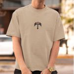Camiseta Masculina Anjo Bíblico Wings Costas 100% Algodão Premium - Caqui