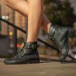 Coturno Feminino Estilo Militar Bota Cano Médio Preto