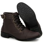 Coturno Feminino Estilo Militar Bota Cano Médio Café