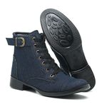 Coturno Feminino Estilo Militar Bota Cano Médio Jeans