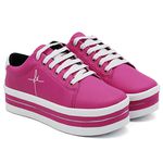 Tênis Feminino Rosa Bordado Fé Plataforma Flatform Com Tiras