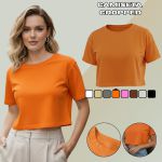 Camiseta Cropped Feminina Algodão Premium Conforto e Estilo Moderno - Laranja