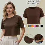 Camiseta Cropped Feminina Algodão Premium Conforto e Estilo Moderno - Marrom