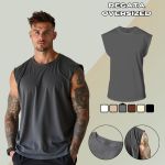 Camiseta Regata Masculina Machão Muscle Lisa 100% Algodão Premium - Chumbo