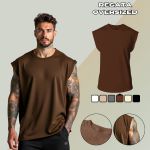 Camiseta Regata Masculina Machão Muscle Lisa 100% Algodão Premium - Marrom