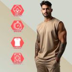 Camiseta Regata Masculina Machão Muscle Lisa 100% Algodão Premium - Caqui