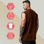 Camiseta Regata Masculina Machão Muscle Lisa 100% Algodão Premium - Marrom