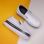 Slip On Feminino Branco Sola Alta Tênis Plataforma Com Zíper