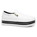 Slip On Feminino Branco Sola Alta Tênis Plataforma Com Zíper