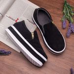 Slip On Feminino Preto Sola Alta Tênis Plataforma Com Zíper