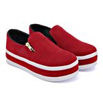 Slip On Feminino Vermelho Sola Alta Tênis Plataforma Com Zíper