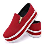 Slip On Feminino Vermelho Sola Alta Tênis Plataforma Com Zíper