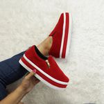 Slip On Feminino Vermelho Sola Alta Tênis Plataforma Com Zíper