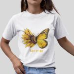 Camiseta Básica Feminina Let It Be Girassol Camisa 100% Algodão Premium - Branco
