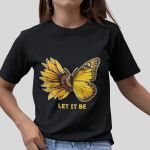 Camiseta Básica Feminina Let It Be Girassol Camisa 100% Algodão Premium - Preto
