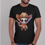 Camiseta Básica Masculina Alien Cowboy Faroeste 100% Algodão Premium - Preto