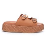 Sandália Plataforma Feminina Aura Com Fivelas Ajustáveis 910-GG - Caramelo