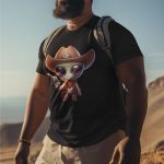Camiseta Básica Masculina Alien Cowboy Faroeste 100% Algodão Premium - Preto