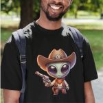 Camiseta Básica Masculina Alien Cowboy Faroeste 100% Algodão Premium - Preto