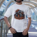 Camiseta Básica Masculina Halloween Monster Truck 100% Algodão Premium - Branco