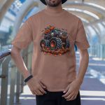Camiseta Básica Masculina Halloween Monster Truck 100% Algodão Premium - Caqui
