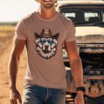 Camiseta Básica Masculina Cachorro Xerife Country 100% Algodão Premium - Caqui