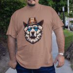 Camiseta Básica Masculina Cachorro Xerife Country 100% Algodão Premium - Caqui