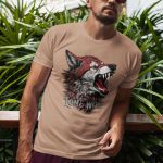 Camiseta Básica Masculina Lobo Solitário 100% Algodão Premium - Caqui