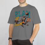 Camiseta Básica Masculina Esqueleto Basquete Slam 100% Algodão Premium - Chumbo