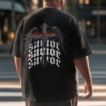 Camiseta Básica Masculina Crucifixo Cristão Frente e Costas 100% Algodão Premium - Preto