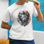 Camiseta Básica Masculina Leão Robô 100% Algodão Premium - Branco